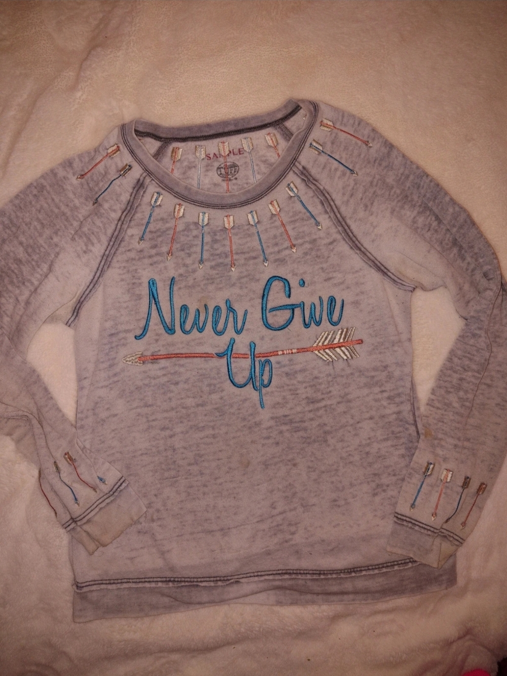Cowgirl Tuff Never Give Up Embroidered Semi Sheer Sweatshirt